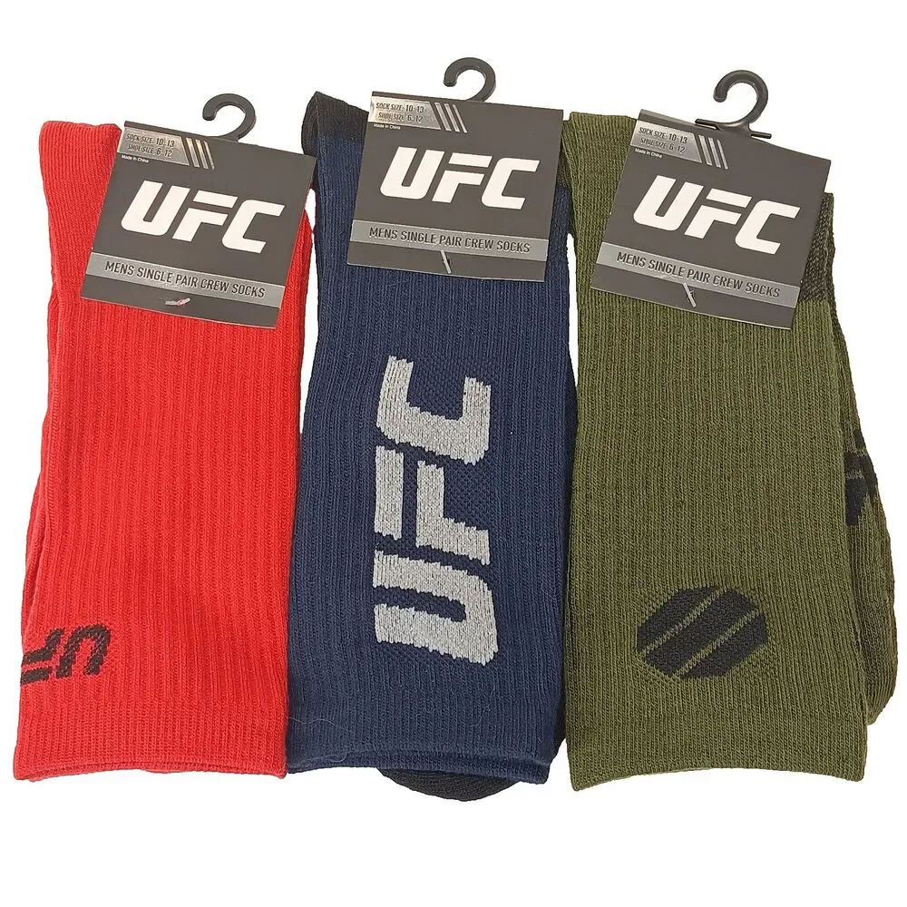 UFC Sport Red Blue Green 3 Pair Adult Men Crew Socks Size 6-12 NWT